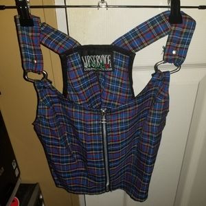 Lip Service old skool blue plaid crop top zipper S